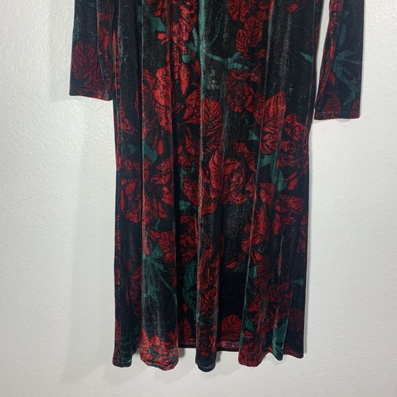 SOFT SURROUNDINGS Santiago Floral Red Black Velvet Maxi Dress Size PXL - Picture 4 of 10